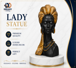Premium African Lady Bust Statue - Black & Gold Luxury Decor